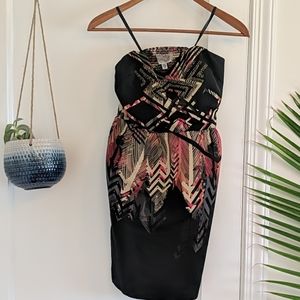 Black abstract printed cocktail dress